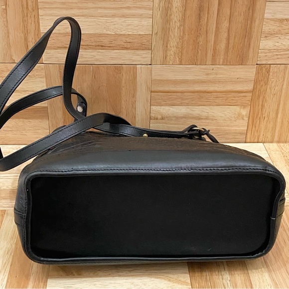 Vintage BRAHMIN Black Embossed Croc Leather Double Strap Bucket Shoulder Bag - Picture 11 of 16